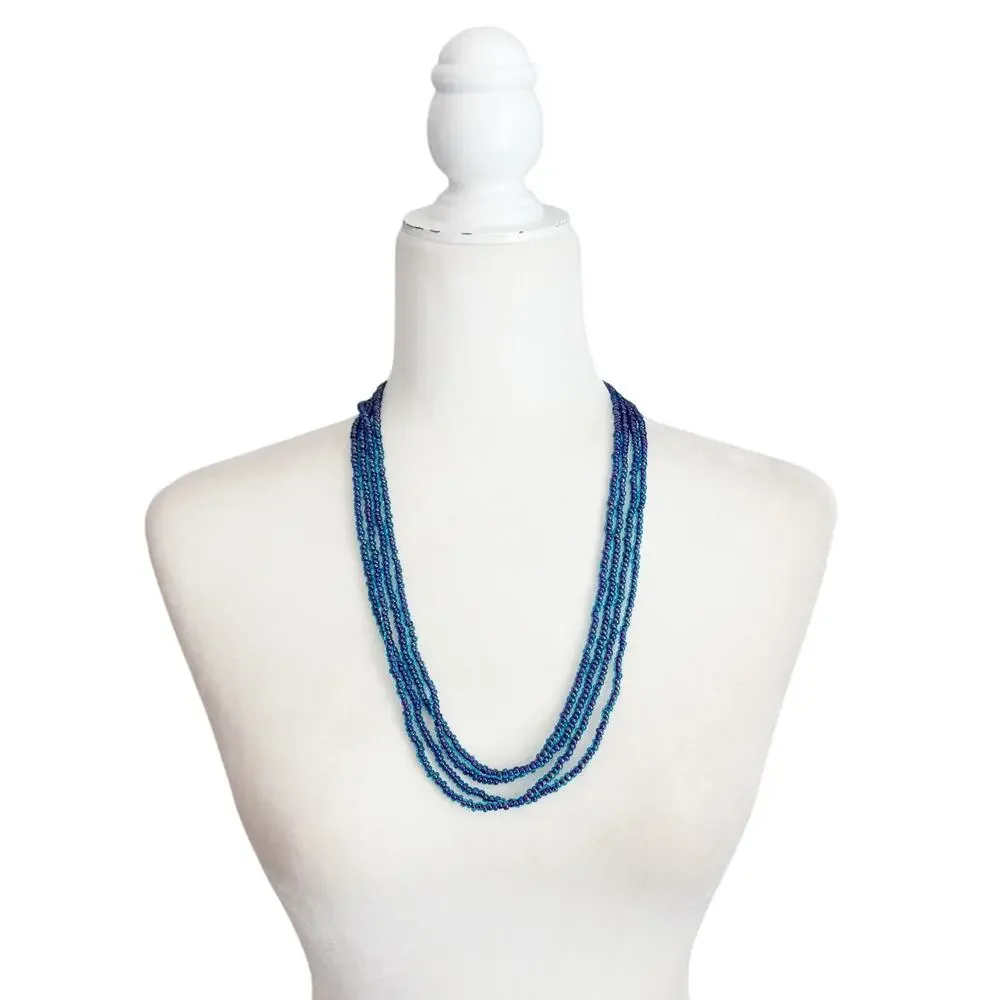 Vintage Marvella Clip Earring and Double Necklace Set Blue Seed Bead